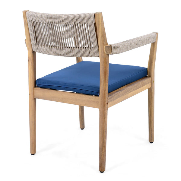 English Elm Christopher Knight Home® - Braided Acacia Wood Outdoor Dining Chairs Set Of 4 – Stylish Teak Finish With Navy Cushions & Rope N770P286668N004