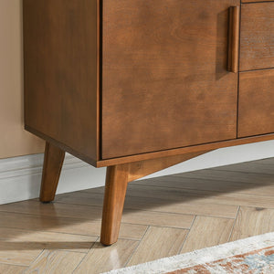 English Elm 47.3" Mid Century Modern Sideboard Buffet with 2 Doors 3 Drawers Walnut — Spacious Storage, Solid Wood Base, Stylish Console Table W1801P195696