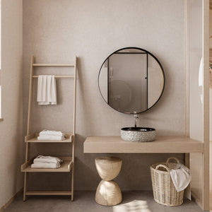 English Elm 31.5 Round Metal Framed Medicine Cabinet with Mirror and Adjustable Shelves for Stylish Bathrooms Black W1435P194674