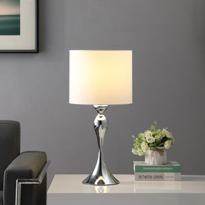 English Elm 24.5" Modern Dark Silver Chrome Candlestick Table Lamp With Off-White Drum Shade For Elegant Lighting B072P222431