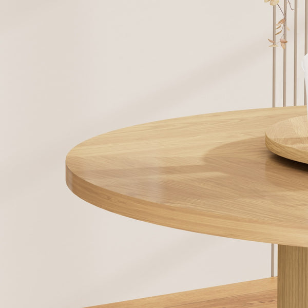 English Elm 55-inch Round Wood Dining Table Seats Six with Turntable Tray and Tiered Storage W1162P357242