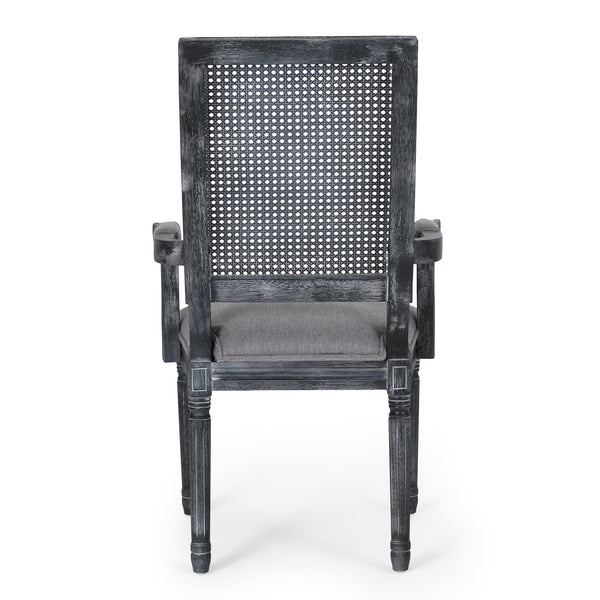 English Elm Christopher Knight Home® - DINING Chair with Cane Back and Upholstered Seat, French Country Weathered Rubberwood Accent Grey 71240.00GRY