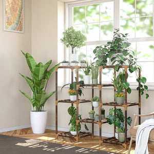 English Elm Plant Stand Eucalyptus Ladder Shelf Holds 8 Pots Tool Free Indoor Outdoor Display W2181P192837