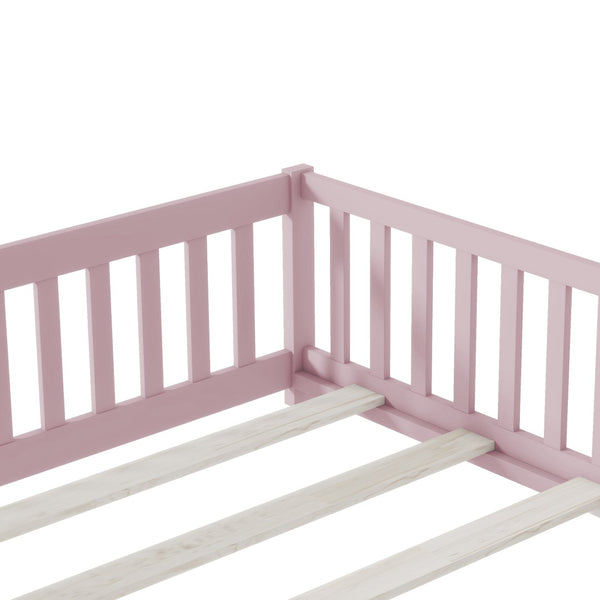 English Elm Queen Rubber Wood Floor Bed with Full Perimeter Safety Fence and Hinged Access Door Pink W504P429344