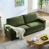 English Elm Corduroy Sofa, 87.4 Inch Modern Design Sofa With Cup Holder and Storage Bags, Deep Seat Sofa Couch,Comfy Couch For Living Room,Apartment,Office,Green