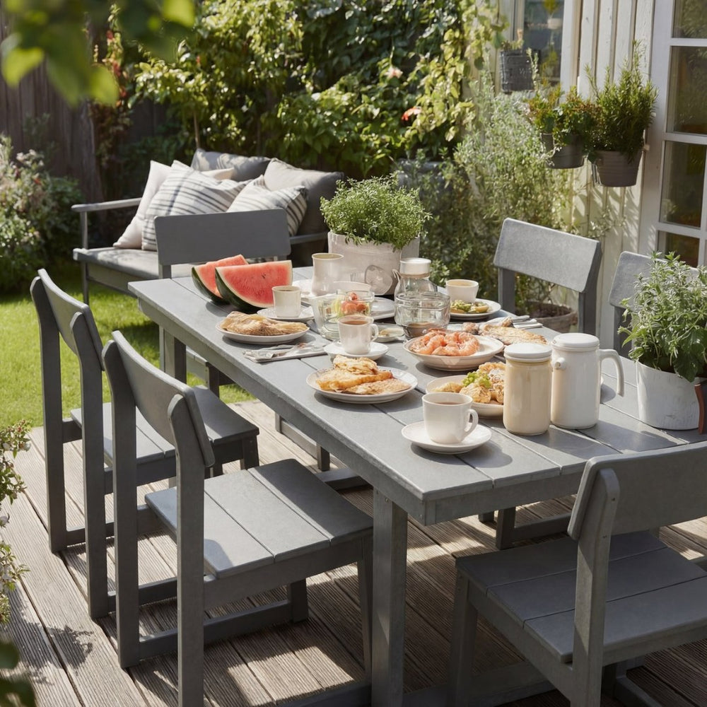 English Elm 7-piece Hdpe Outdoor Dining Set Seats Six with Umbrella Hole All-weather Patio W3566S00009