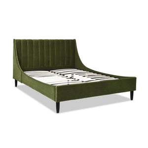 English Elm Aspen Vertical Tufted Modern Headboard Platform Bed Set, Queen, Olive Green Performance Velvet