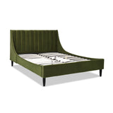 Modern Queen Bed Set, Olive Green Velvet, Handmade Birch Frame, Tufted Headboard