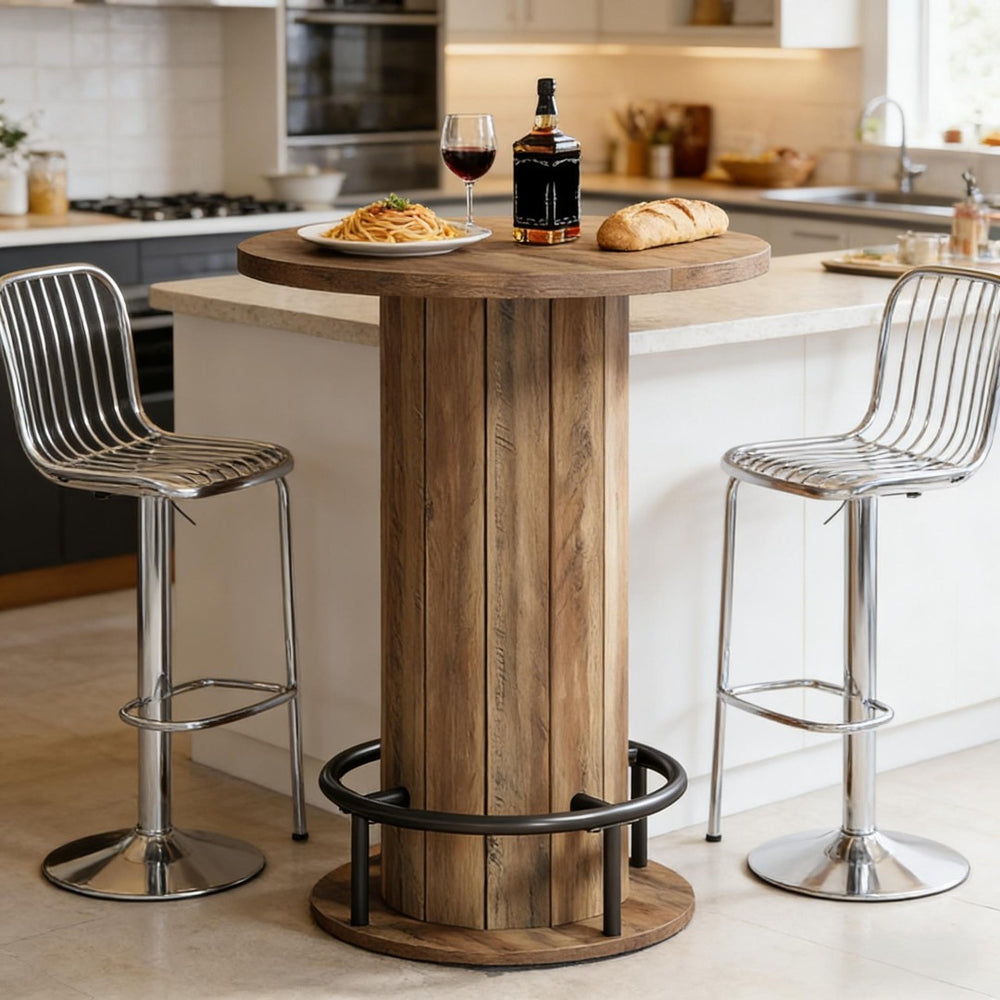 English Elm Stylish Round Coffee Table with Engineered Wood Top and Open Metal Base for Living Rooms Rustic Brown T3971P452870