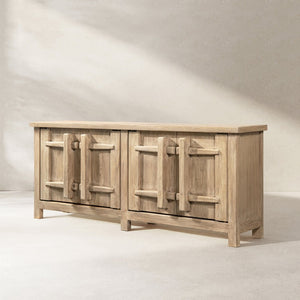 English Elm Rowan Solid Reclaimed Pine Four Door Sideboard Wide Storage Cabinet for Dining Rooms B2719P474456