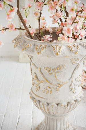 English Elm 14x14x20.3" Classical Magnesium Urn Planter Ornate Carved Relief Antique White Finish W2078P494882