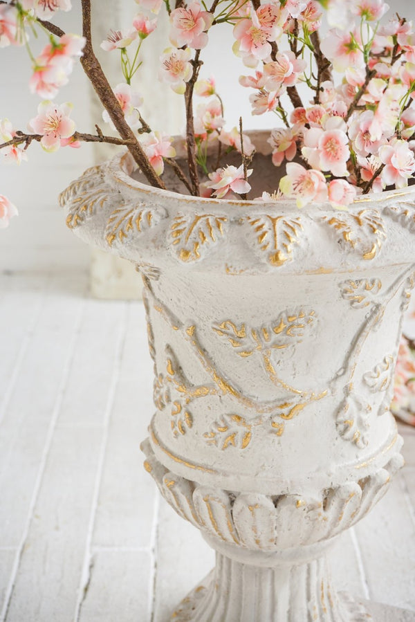 English Elm 14x14x20.3" Classical Magnesium Urn Planter Ornate Carved Relief Antique White Finish W2078P494882