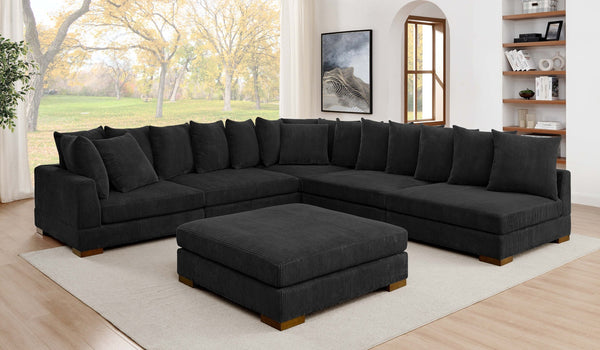English Elm Large Corduroy Modular Sectional Sofa Sleeper with Ribbed Texture for Open Living Black B2748S00013