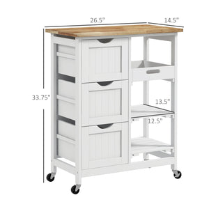 English Elm HOMCOM Rolling Kitchen Island Cart with Butcher Block, 3 Drawers, Removable Tray & Wheels W2225P173895
