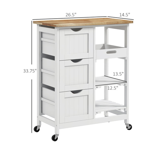 English Elm HOMCOM Rolling Kitchen Island Cart with Butcher Block, 3 Drawers, Removable Tray & Wheels W2225P173895