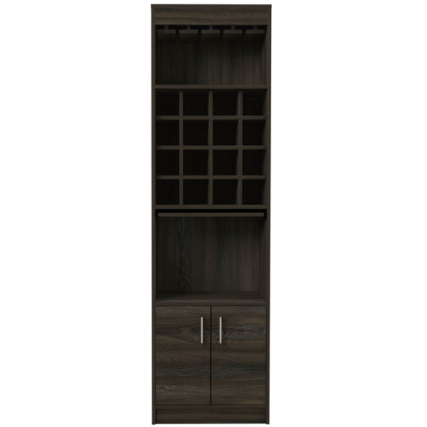 English Elm Illinois Bar Cabinet with 16 Bottle Cubbies, Glass Rack for 8, Cabinet & Open Shelf — Stylish, Ergonomic Storage B128S00031