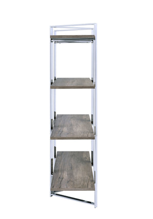 English Elm Libby Modern Chrome & Oak Etagere Bookshelf with 4 Open Wooden Shelves, Freestanding Storage Solution B2726P285841