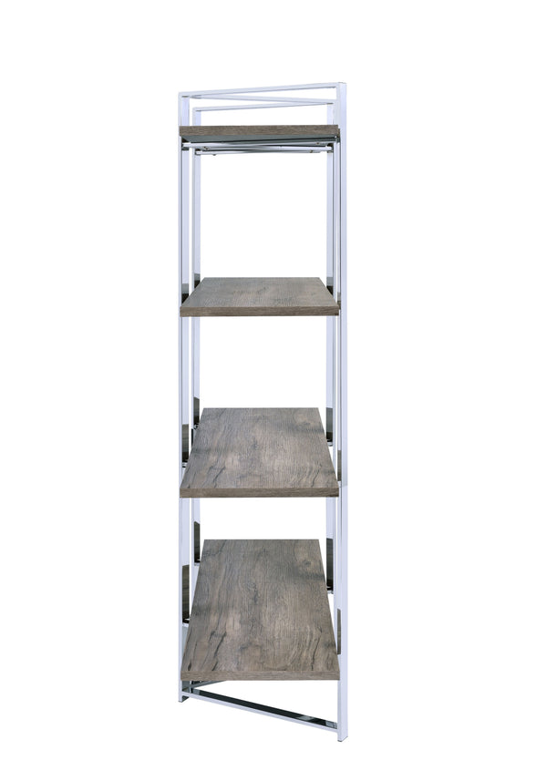 English Elm Libby Modern Chrome & Oak Etagere Bookshelf with 4 Open Wooden Shelves, Freestanding Storage Solution B2726P285841