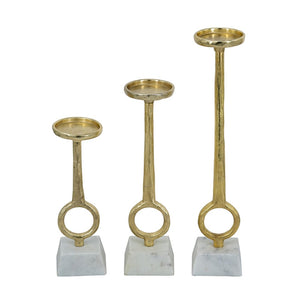 English Elm S/3 Gold Aluminum Pillar Candle Holders with Genuine Marble Base and Ring Detail W2078P490395