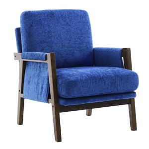 English Elm Mid-Century Solid Wood Accent Chair with Chenille Upholstery, Ergonomic Waist Support, Sturdy 300lb Capacity Navy T3903P372380