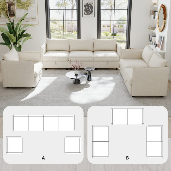 English Elm Modular Sectional Sofa Set with Hidden Storage Pocket Spring Living Room Couch Beige W680S00134