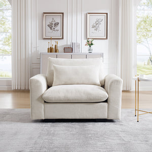 English Elm Beige Corduroy Deep Seat Accent Chair - Plush Comfort With Lumbar Support For Living Rooms & Offices W714S00635