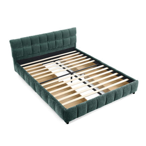 English Elm Queen Chenille Upholstered Platform Bed with Storage Drawers and Padded Headboard Blue+Green W487P235285