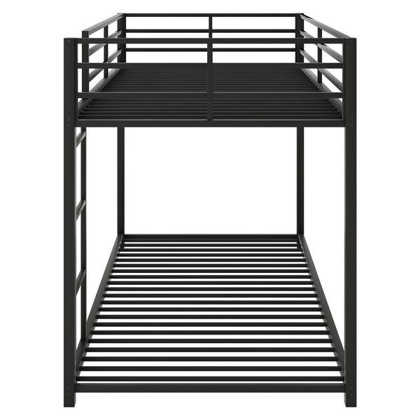 English Elm Twin Over Twin Metal Bunk Bed Low Profile with Full Guardrail Ladder Quiet Steel Frame Sturdy Support Black MF285535AAB