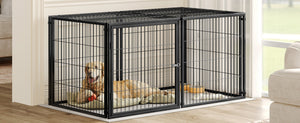 English Elm Large Iron Wire Dog Kennel with Top Cover Modular Indoor Pet Enclosure Matte Black W1820P456878
