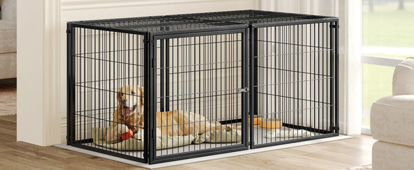 English Elm Large Iron Wire Dog Kennel with Top Cover Modular Indoor Pet Enclosure Matte Black W1820P456878