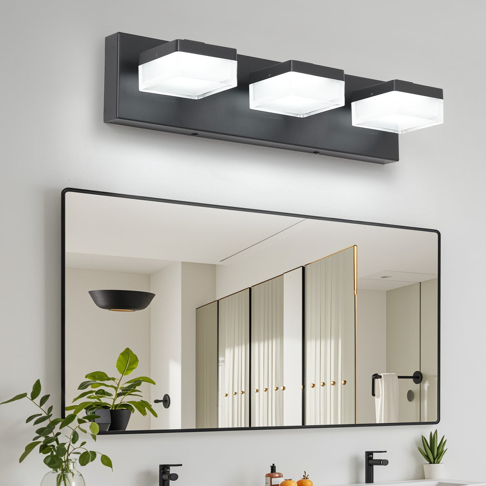 English Elm Modern 3-Light Led Vanity Fixture - Matte Black & Acrylic Over Mirror Light For Contemporary Spaces W2312P374905