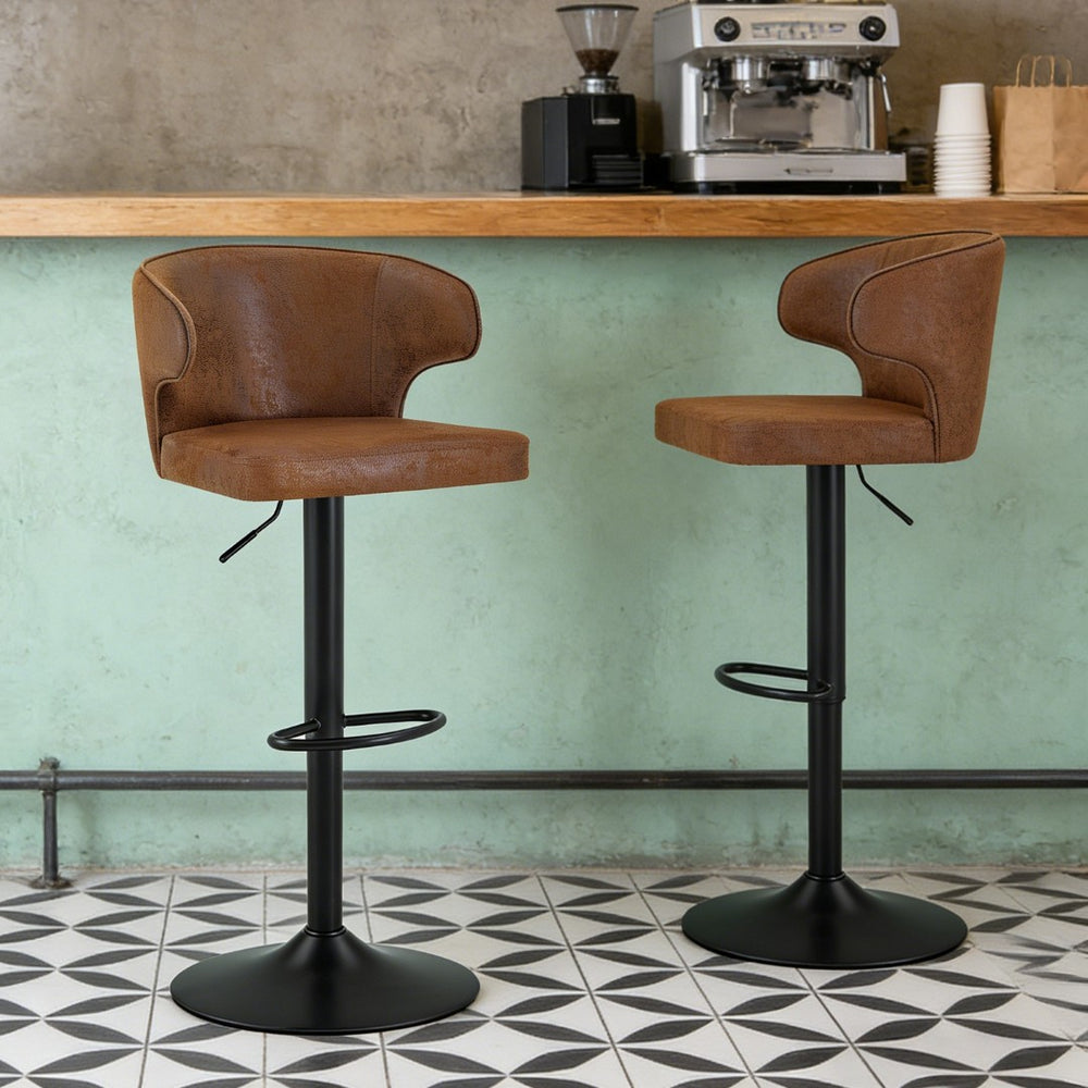 English Elm Modern Oil-wax Upholstered Swivel Barstools with Ergonomic High Back for Kitchen Islands W2920P419851