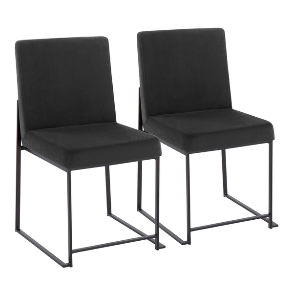 English Elm High Back Contemporary Dining Chair Set Of 2 - Plush Black Velvet & Steel Frame For Modern Elegance B202P223551