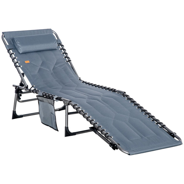English Elm Outsunny Padded Reclining Outdoor Chaise with Headrest Foldable Steel Frame Lounge Chair Gray W2225P174383