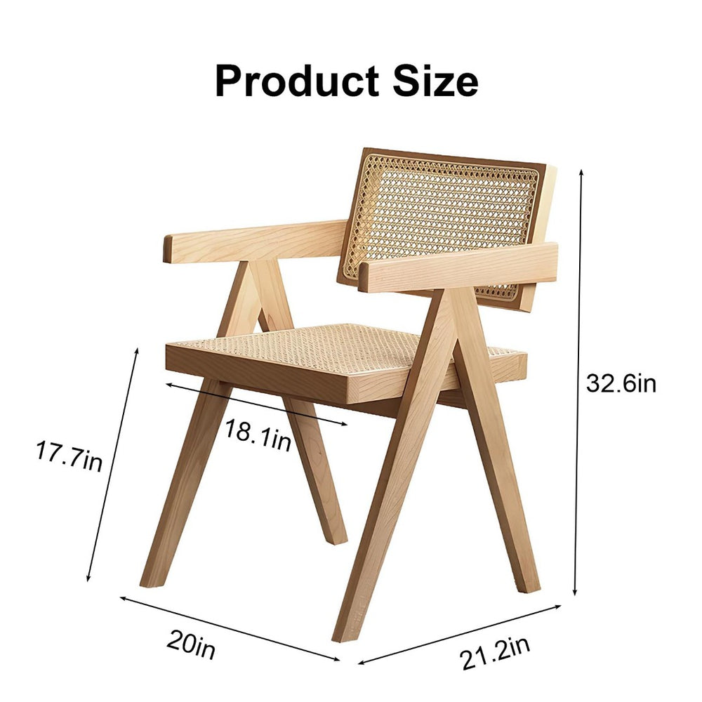 English Elm Modern Rattan Back Dining Chairs Set of 2 Solid Wood Frame Mid-century Seating W3101P414156
