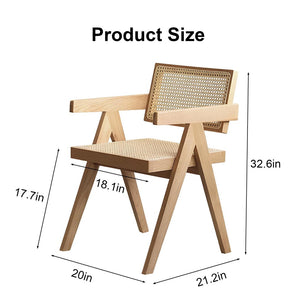English Elm Modern Rattan Back Dining Chairs Set of 2 Solid Wood Frame Mid-century Seating W3101P414156