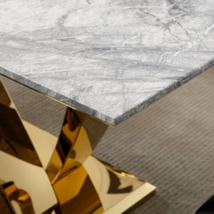 English Elm Marble Dining Table For 6, 70'' Rectangular Faux Marble With Mirrored Stainless Steel Base, Modern Elegance W3456S00026