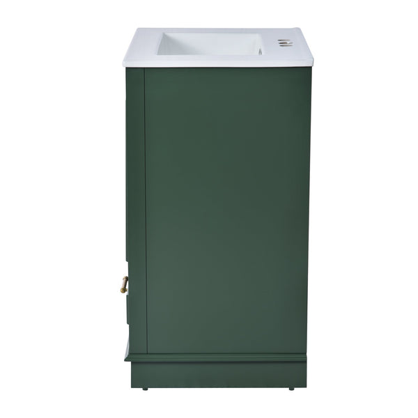English Elm 24'' Bathroom Vanity with Ceramic Sink Combo Modern Freestanding MDF Cabinet with Soft-Close Doors and Sleek Silver Handles for Spacious Organized Bathroom Storage Green N710P194893F