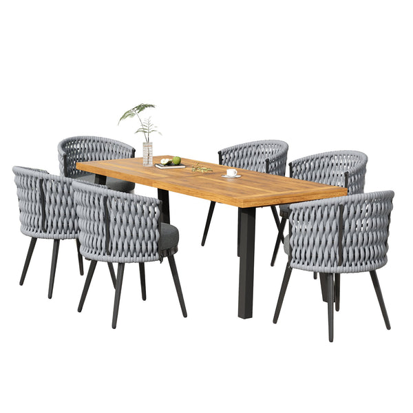 English Elm Christopher Knight Home® - Outdoor Dining Set Premium Acacia Wood Table with Handwoven Rope Chairs and Weatherproof Cushions for Stylish Outdoor Entertaining Light Gray,Rustic,Teak N770P290585G006_57192.00
