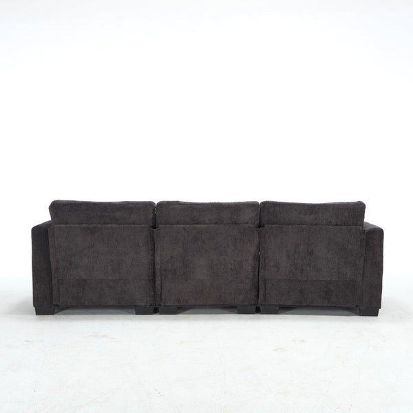 English Elm Modern Chenille L-shaped Sectional with Usb Charging Ottoman Storage Living Room Couch Black W2120S00014