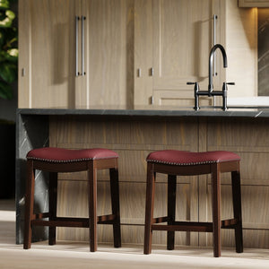 English Elm 26in. Counter Height Hardwood Barstool Nailhead Faux Leather Seat Kitchen Dining Red B2751P436416