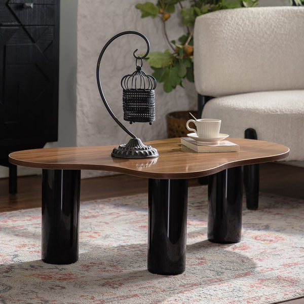 English Elm Cloud Modern Cloud Coffee Table with Irregular Shape, Durable MDF, Easy Assembly, Sleek Black-Wood Finish W3081P352098