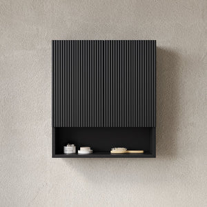 English Elm TOBI Matte Black 26" Wall Cabinet with Soft-Close Doors, Shelf & Open Storage Over Toilet W2615P279441
