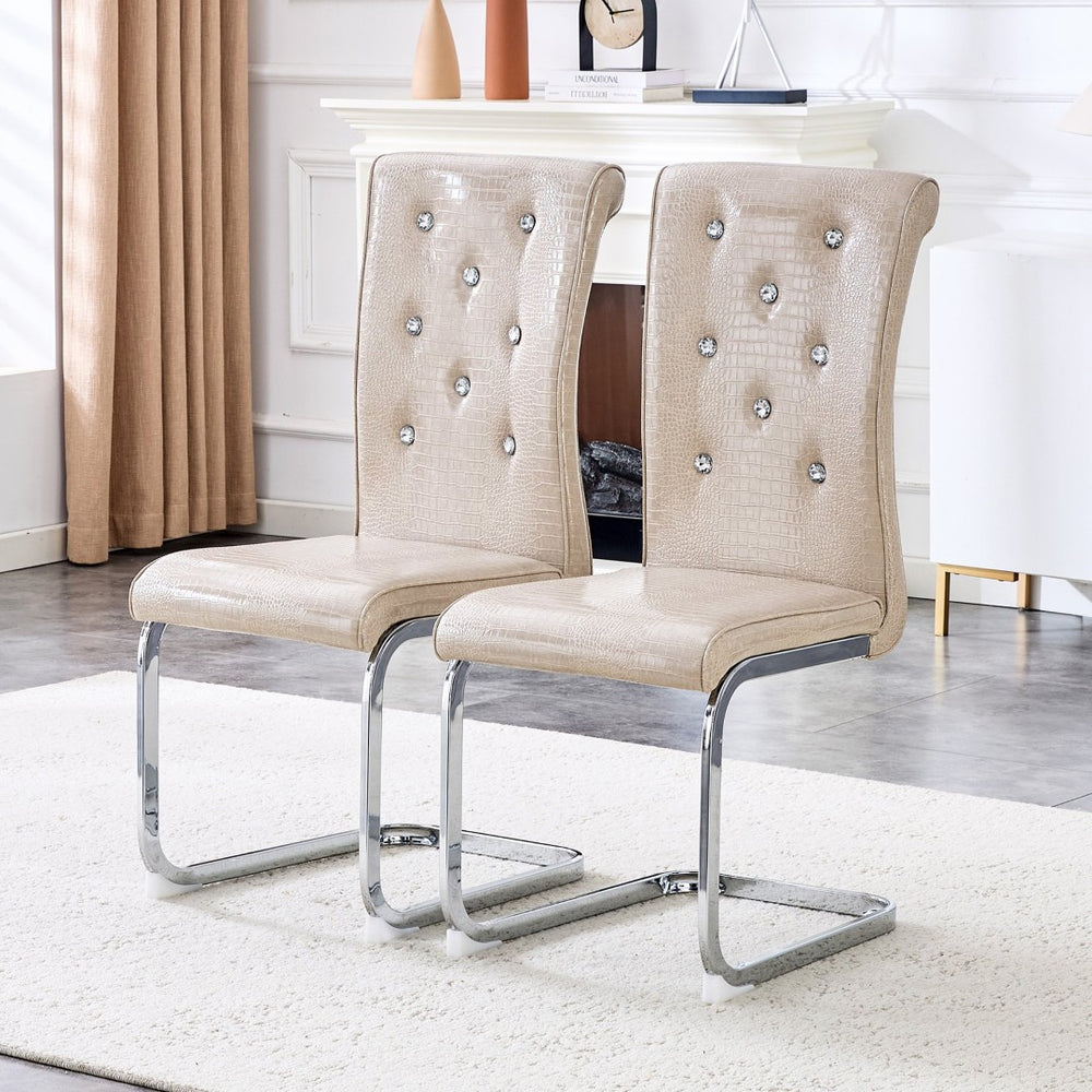 English Elm Set of 2 Glam Faux Alligator Pvc Dining Chairs with Crystal Buckle Bow Legs W3875P371041