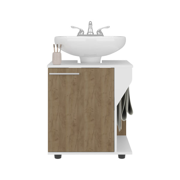 English Elm Phillips Under Sink Cabinet with Cut-Out Back for Pipes, Double Door Wide Freestanding Oak Storage B200P368125
