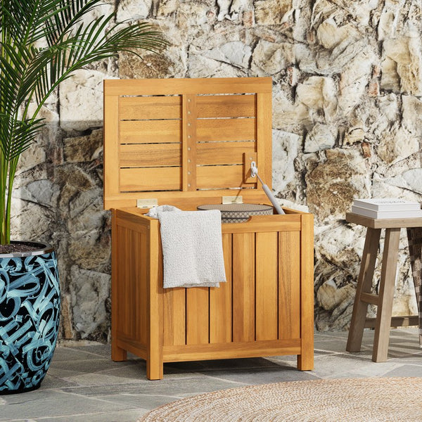 English Elm Christopher Knight Home® - Portside Teak 30-Gallon Wood Deck Box — Solid Acacia, Weather & UV-Resistant Storage Bench with Lid Supports N775P251111T
