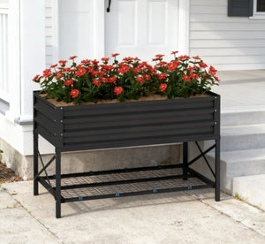 English Elm Self-draining Elevated Fir Wood Planter with Lattice Trellis for Backyard Gardens T3971P422615