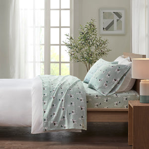 True North by Sleep Philosophy Cozy Flannel Casual Printed Sheet Set TN20-0409 Seafoam Llama