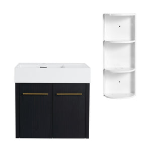 English Elm 24 Inch Wall-Mounted Bathroom Vanity Set With Thick Resin Sink, Storage Rack & Soft-Close Doors W999S00366