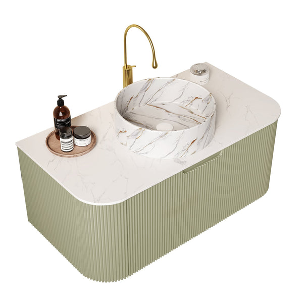 English Elm Dina 36" Wall-Mounted Bathroom Vanity With Stylish Round Sink, Soft-Close Drawer, Light Green Finish W2615S00502